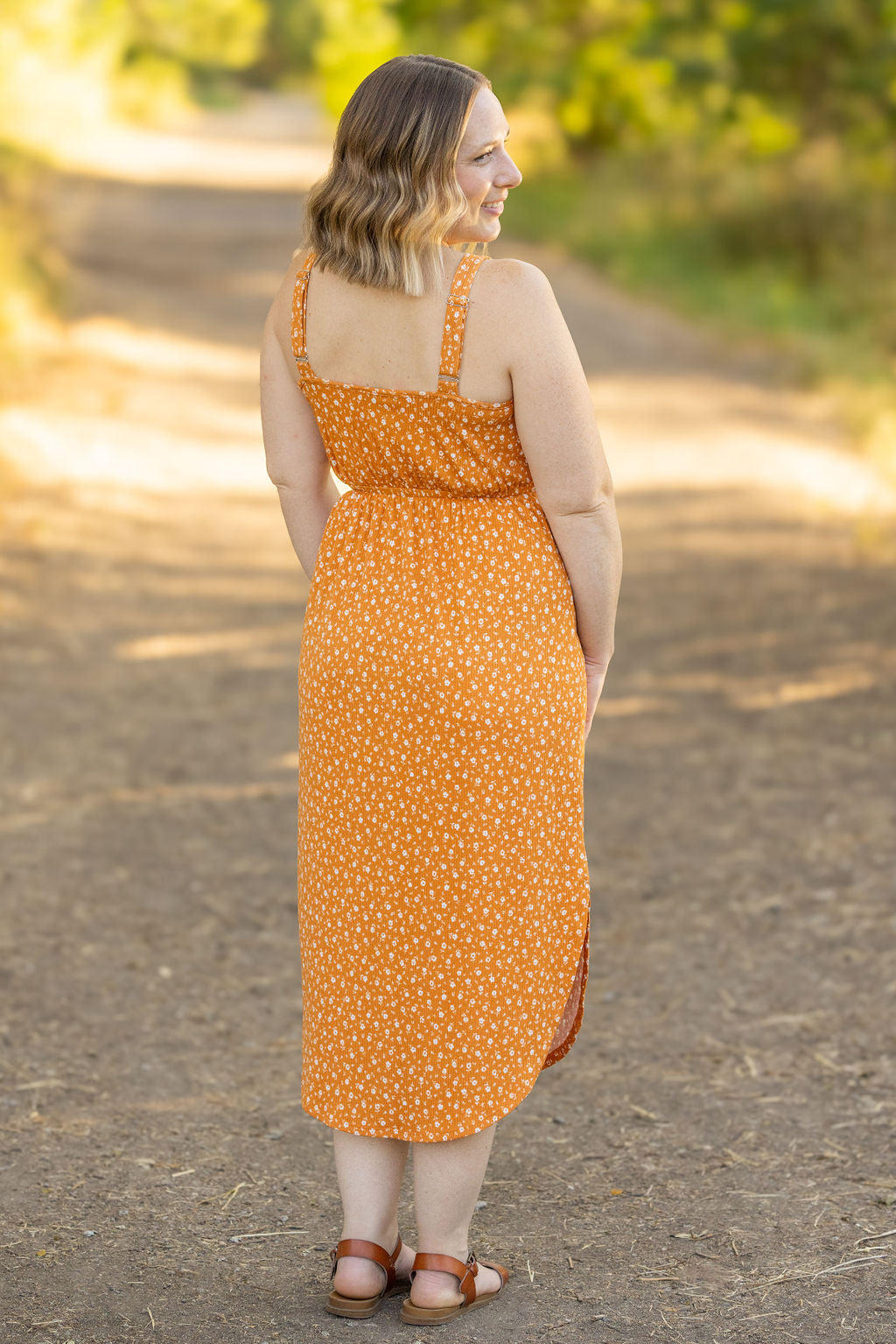 Michelle Mae Reagan Ribbed Midi Dress - Pumpkin Floral