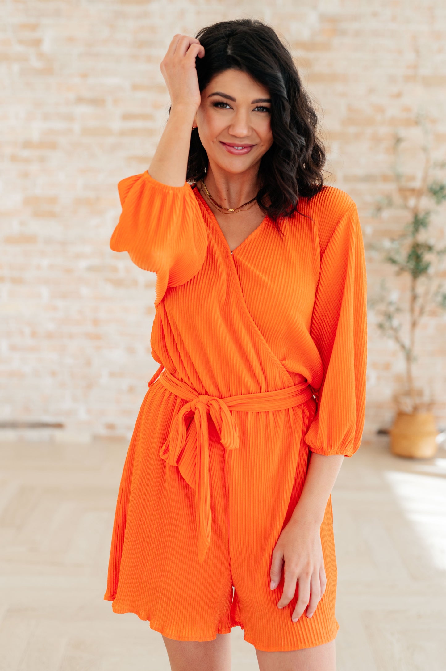 White Birch Roll With me Romper in Tangerine