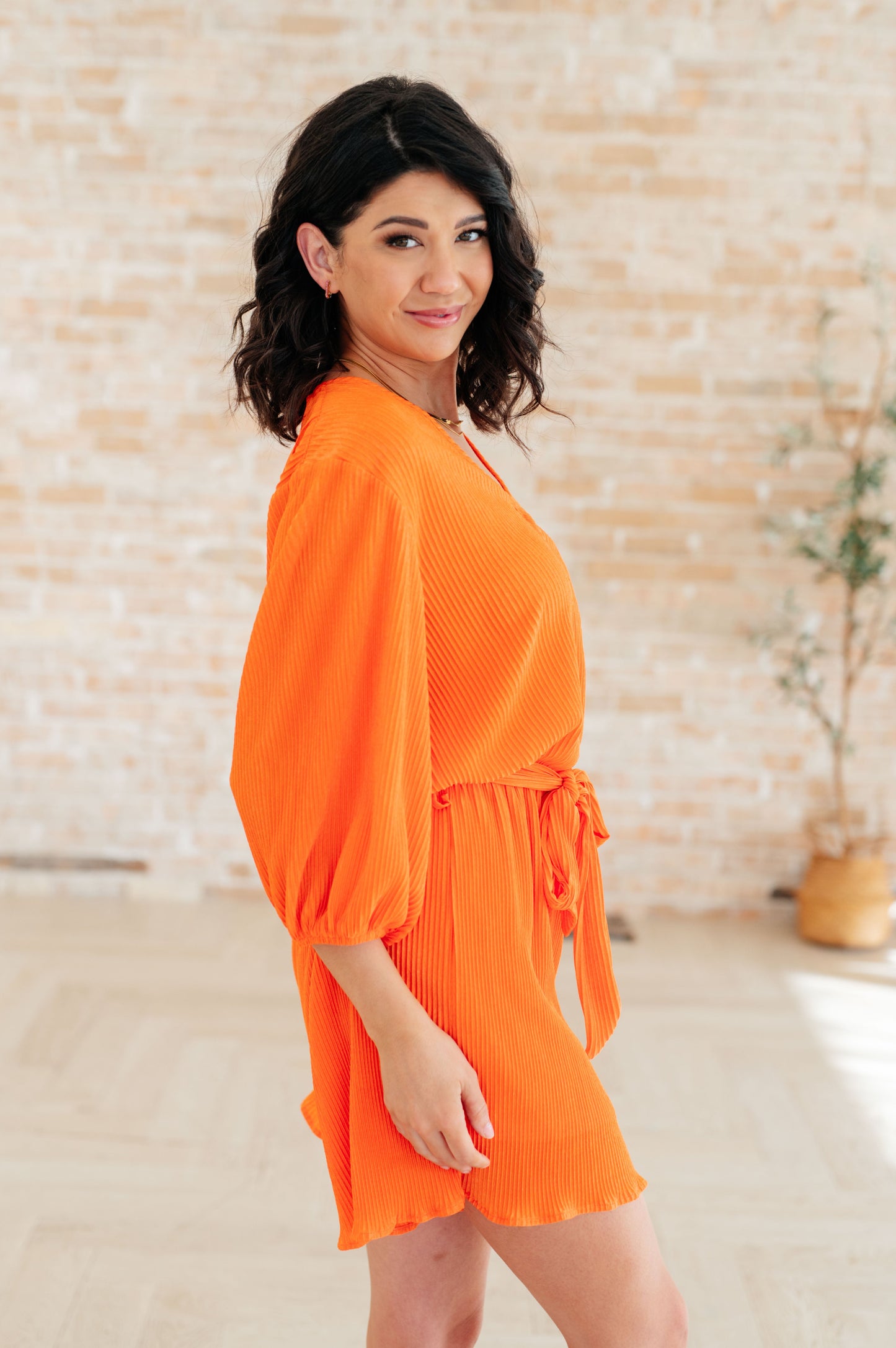 White Birch Roll With me Romper in Tangerine