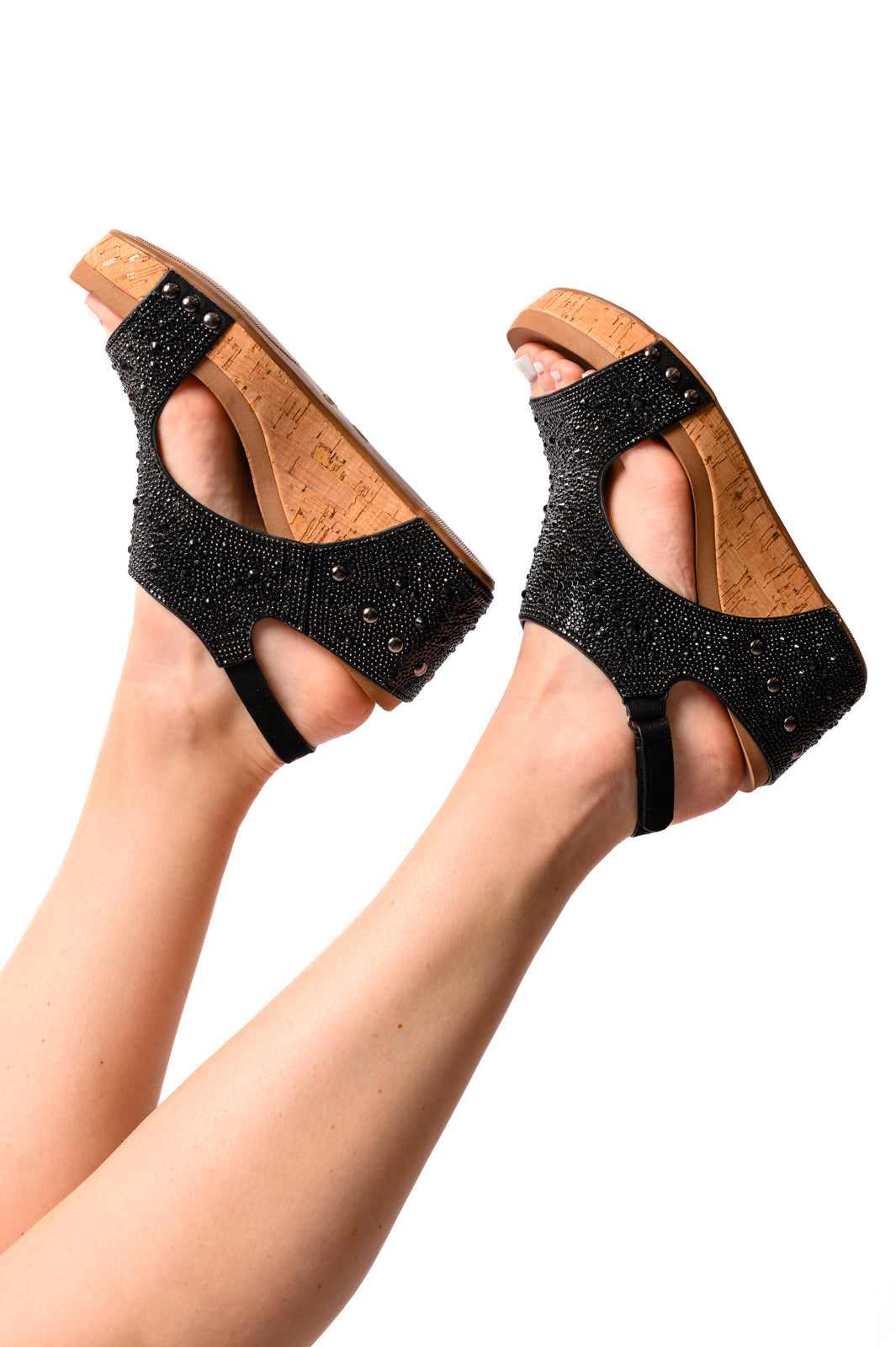 Corky's Ashley Wedge Sandals in Black Rhinestone