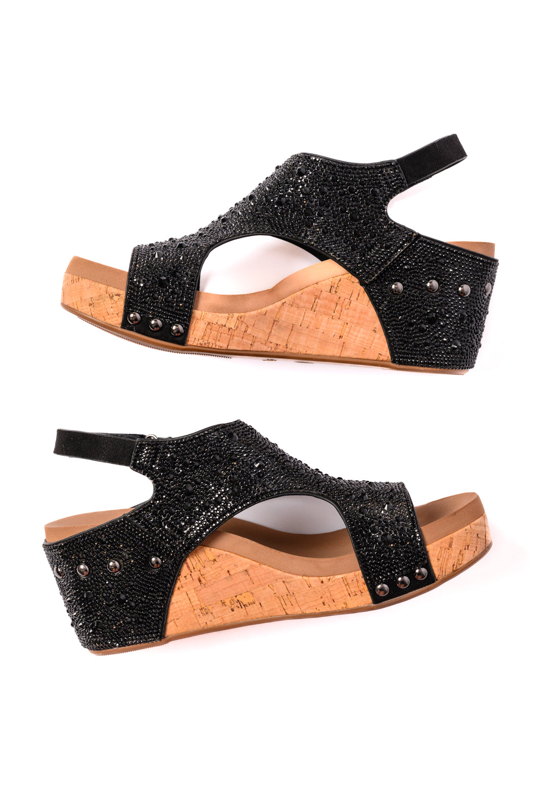 Corky's Ashley Wedge Sandals in Black Rhinestone