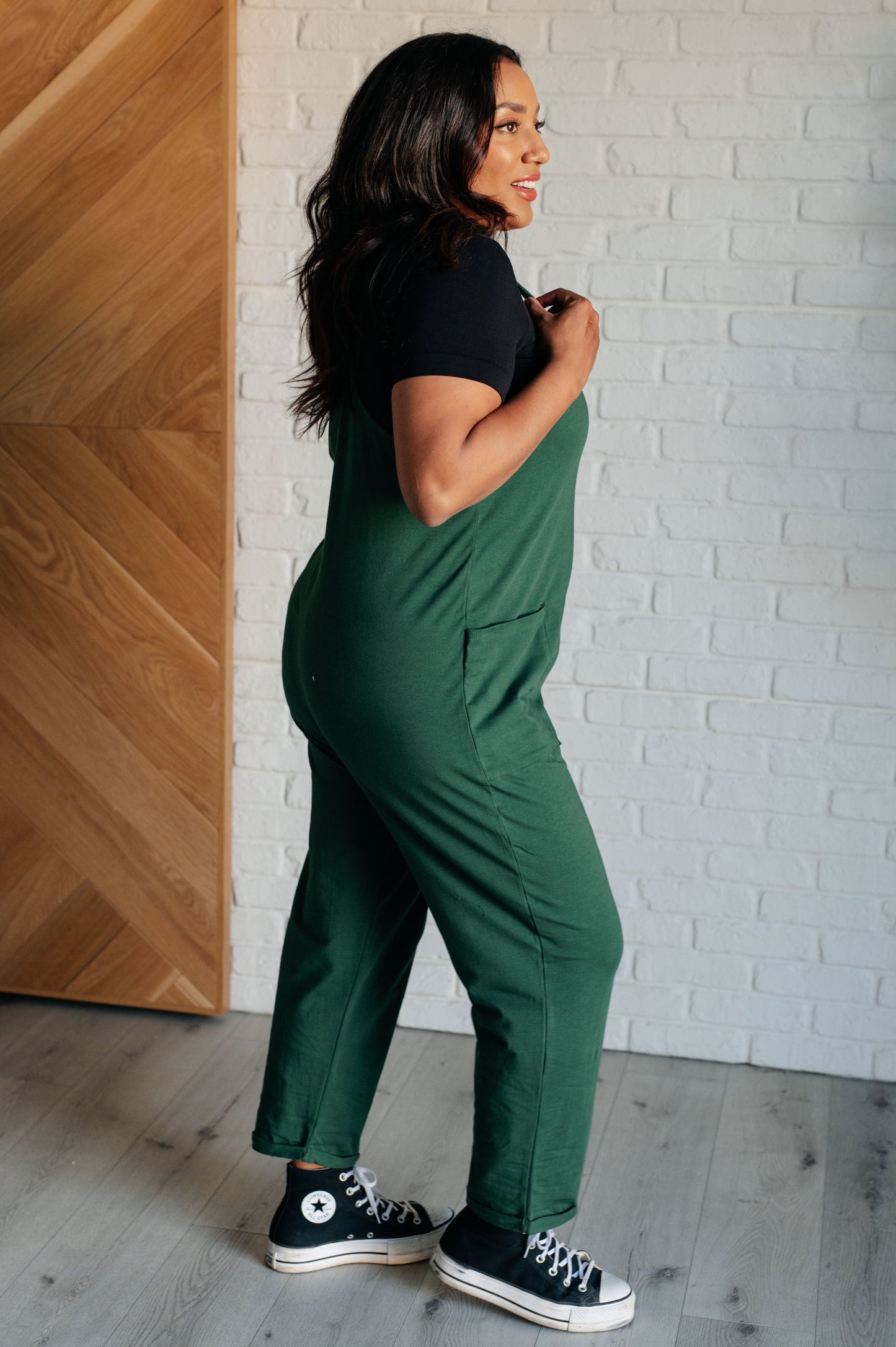 Zenana Totally Me Spaghetti Strap Jumpsuit in Dark Green