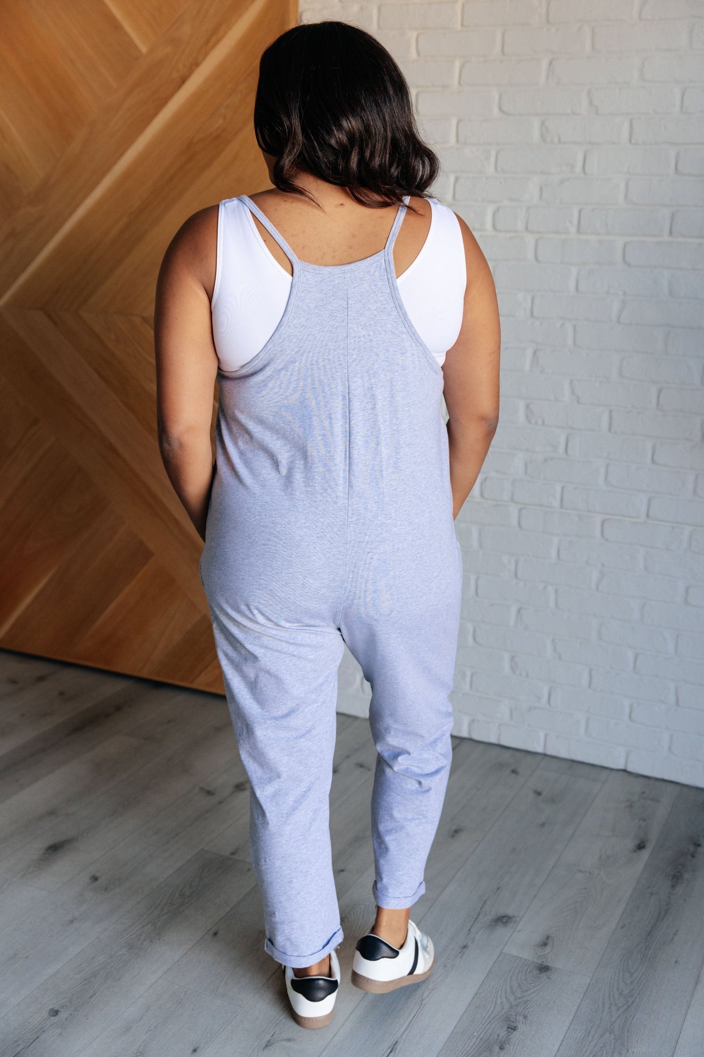 Zenana Totally Me Spaghetti Strap Jumpsuit in Heather Grey