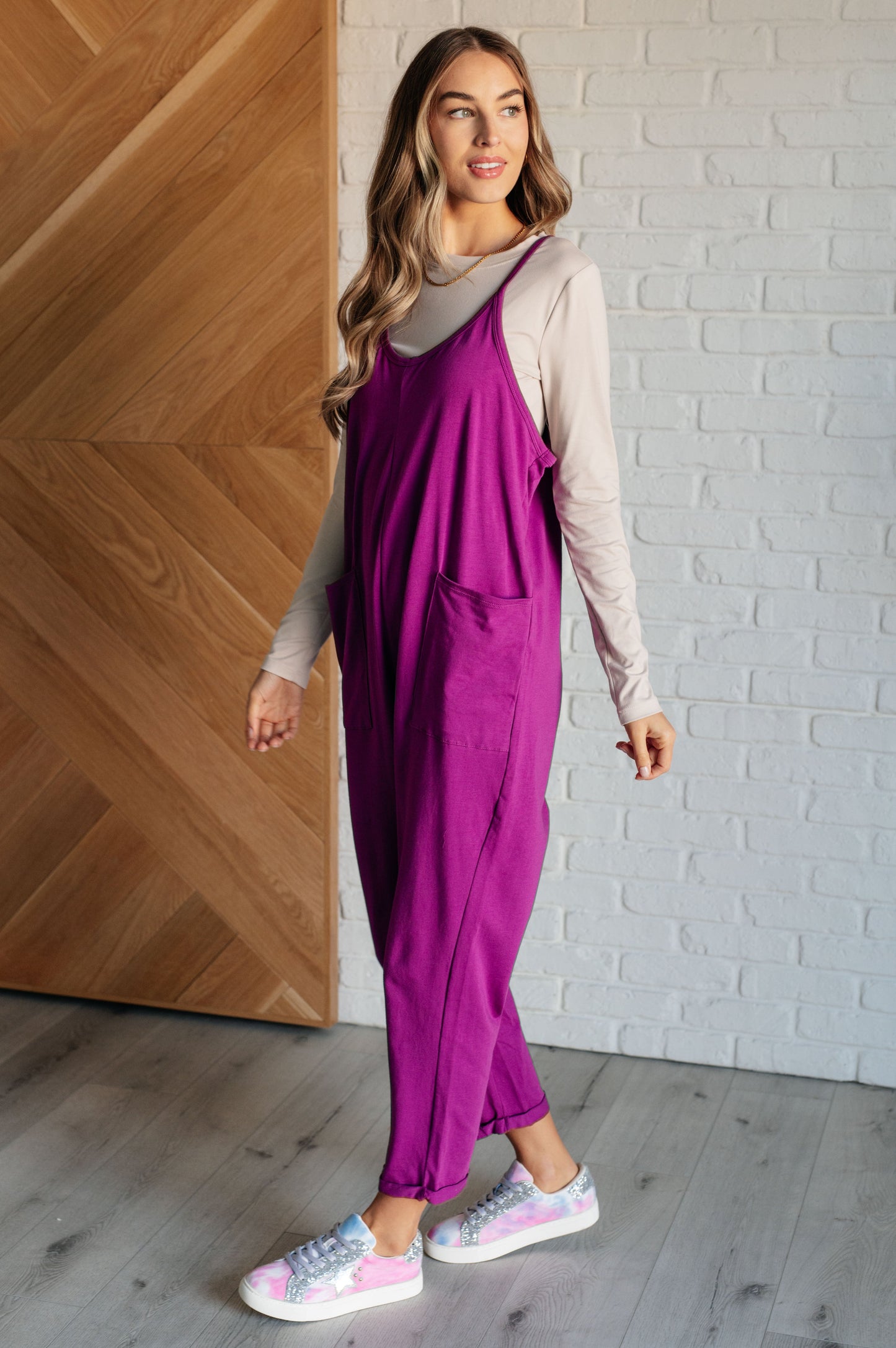 Zenana Totally Me Spaghetti Strap Jumpsuit in Light Plum