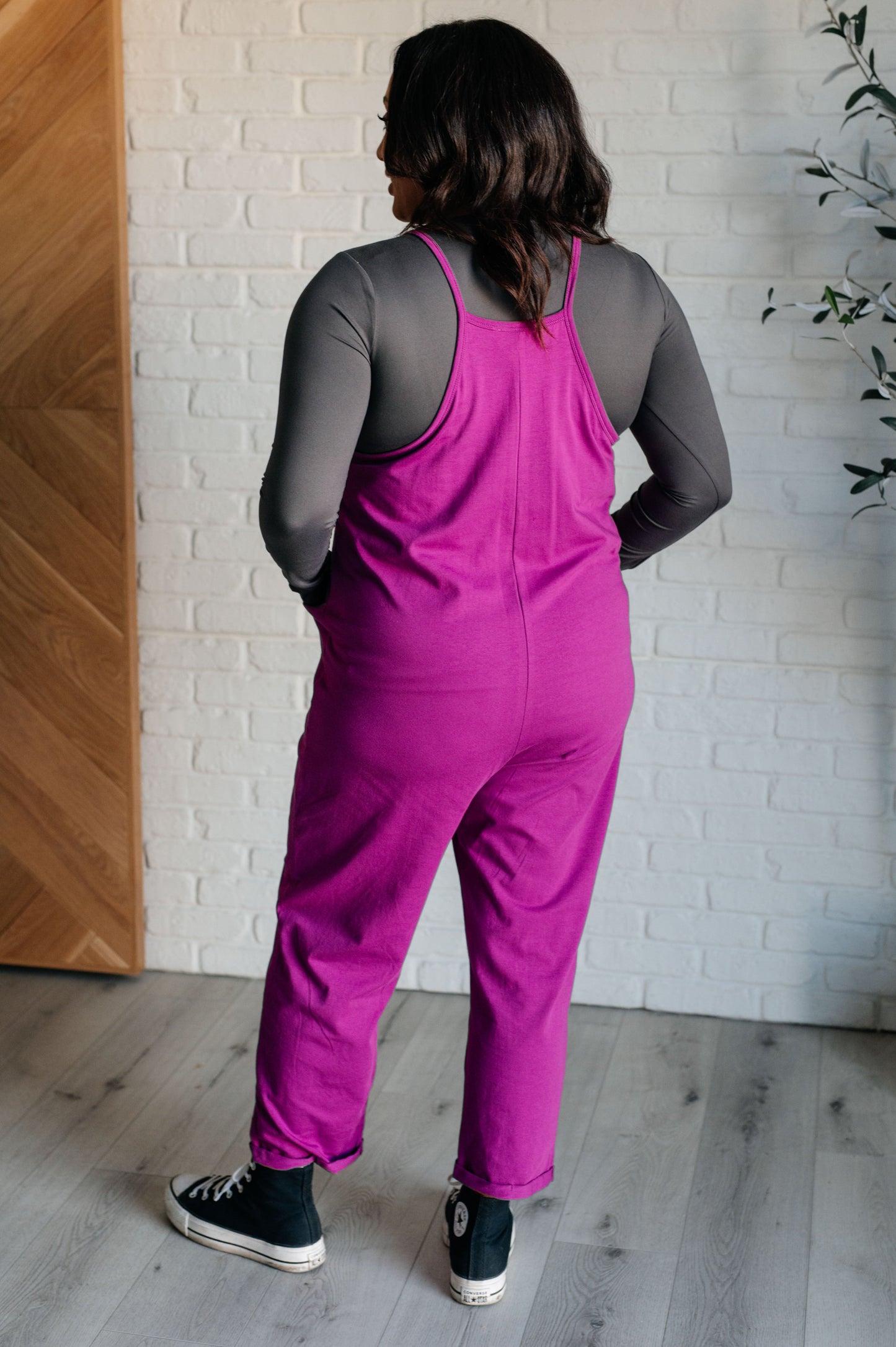 Zenana Totally Me Spaghetti Strap Jumpsuit in Light Plum