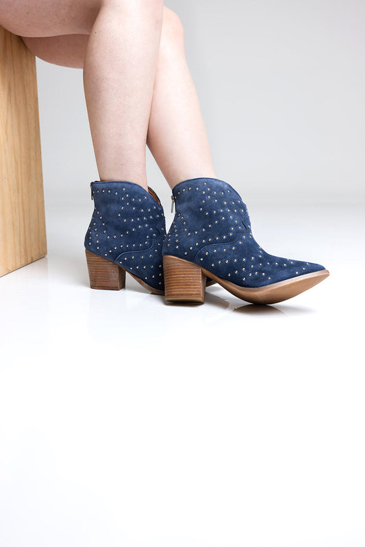 Naughty Monkey Twilight Studded Heeled Ankle Boot in Denim