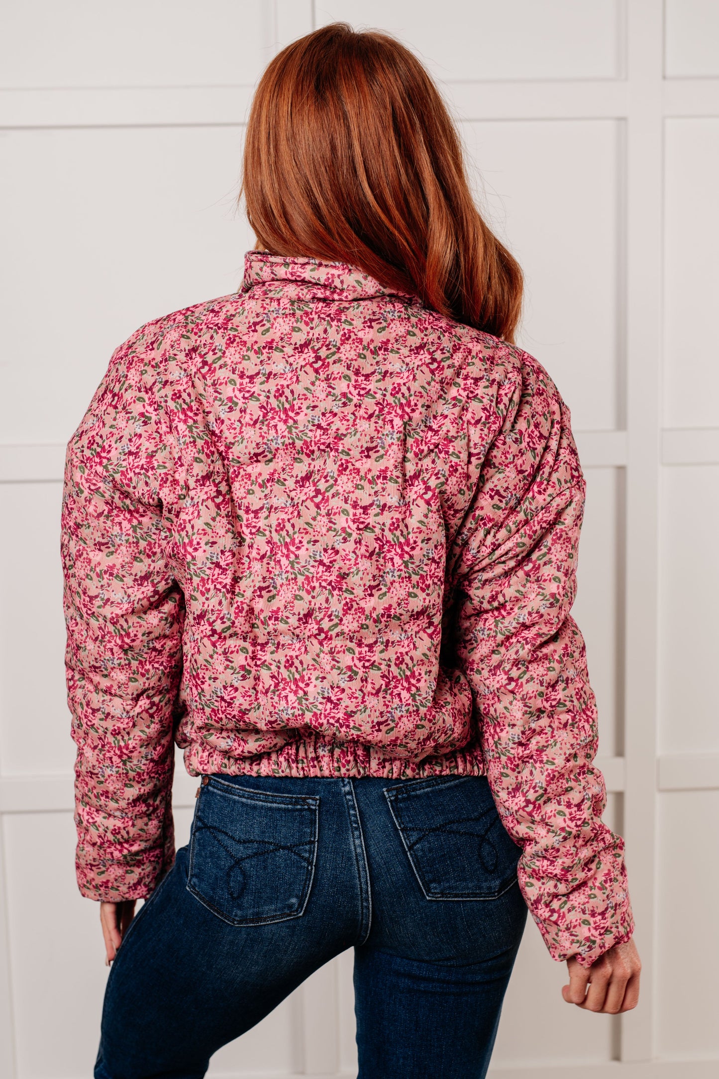 Polagram Wish Me Well Floral Printed Puffer Jacket in Rose Multi