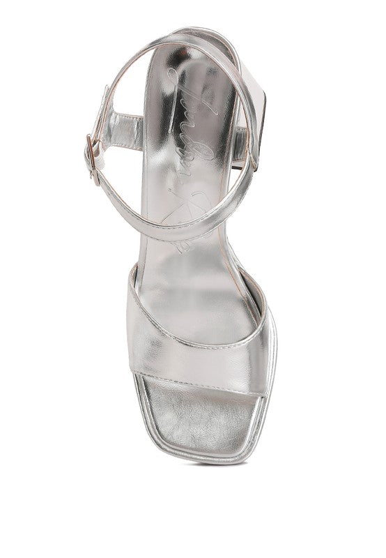 Lofty Metallic Faux Leather Block Heel Sandals - G Marie's Boutique 