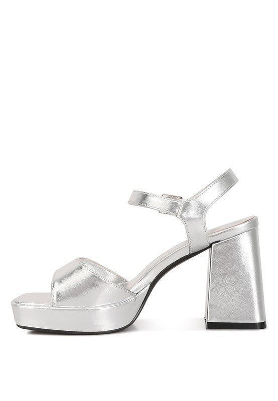 Lofty Metallic Faux Leather Block Heel Sandals - G Marie's Boutique 