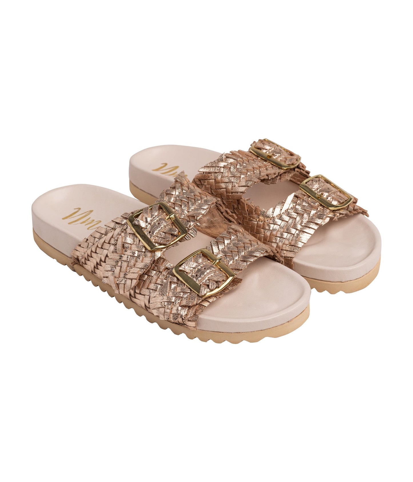 Naughty Monkey Intertwine Dual Woven Strap Slide in Champagne