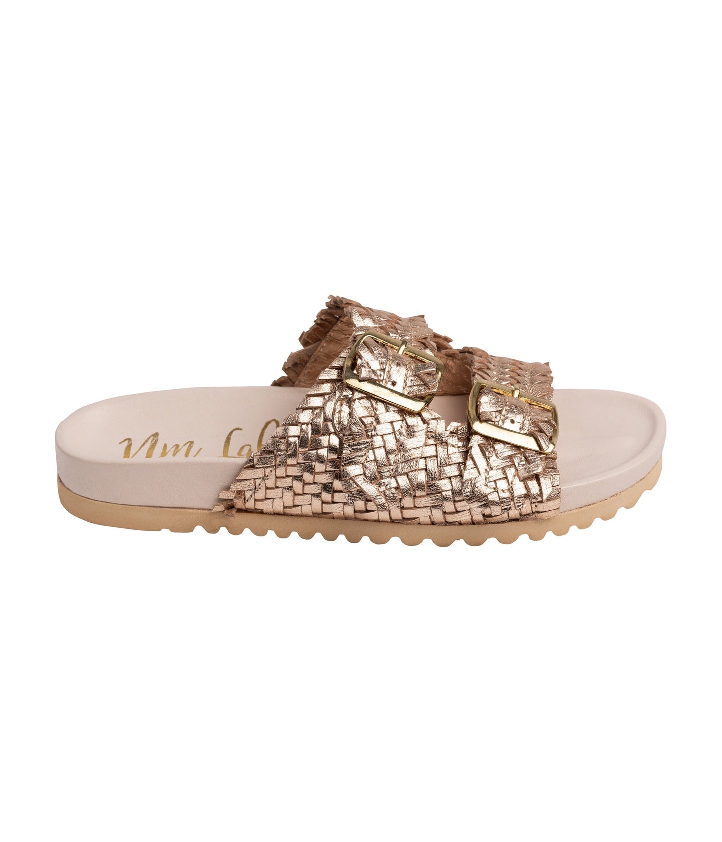 Naughty Monkey Intertwine Dual Woven Strap Slide in Champagne