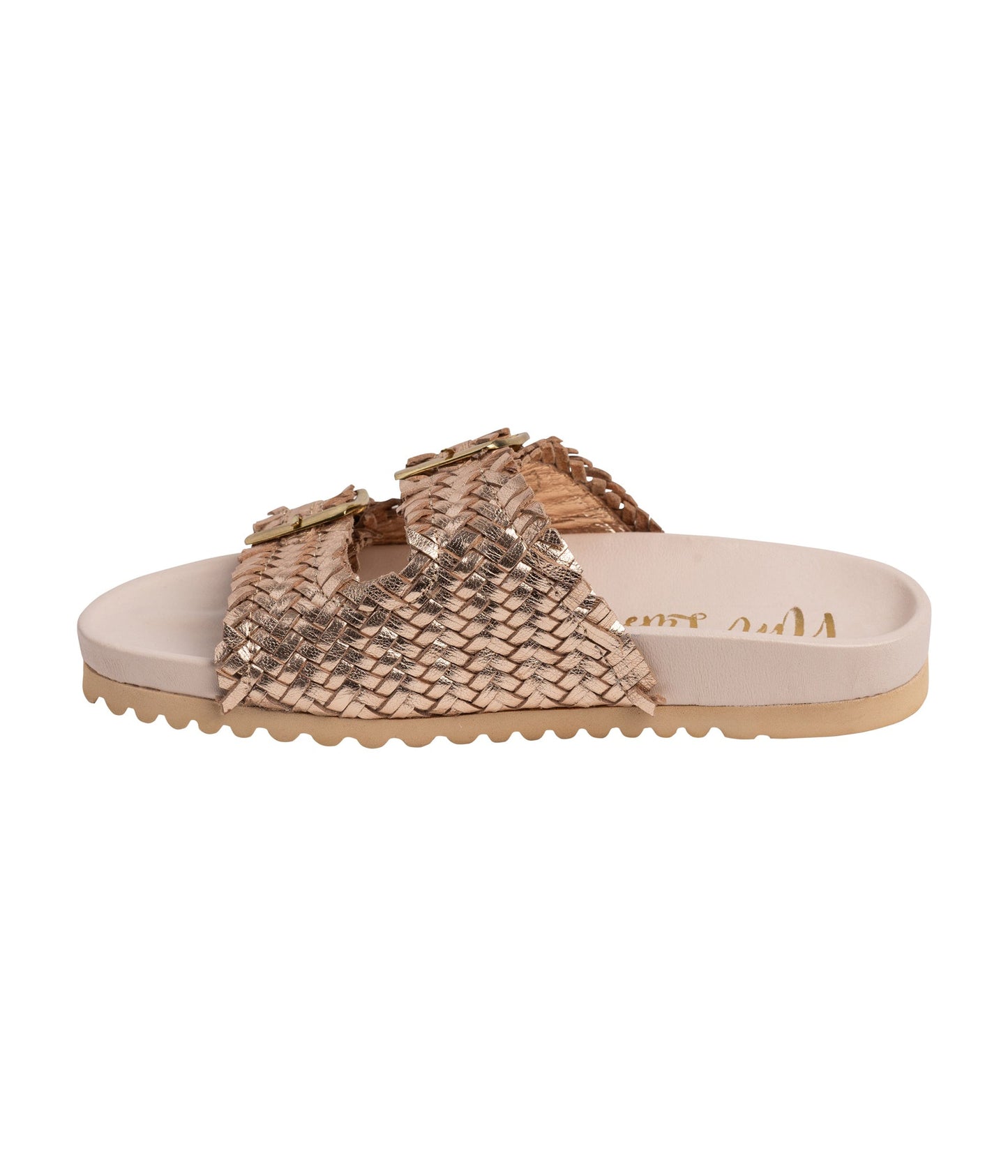 Naughty Monkey Intertwine Dual Woven Strap Slide in Champagne