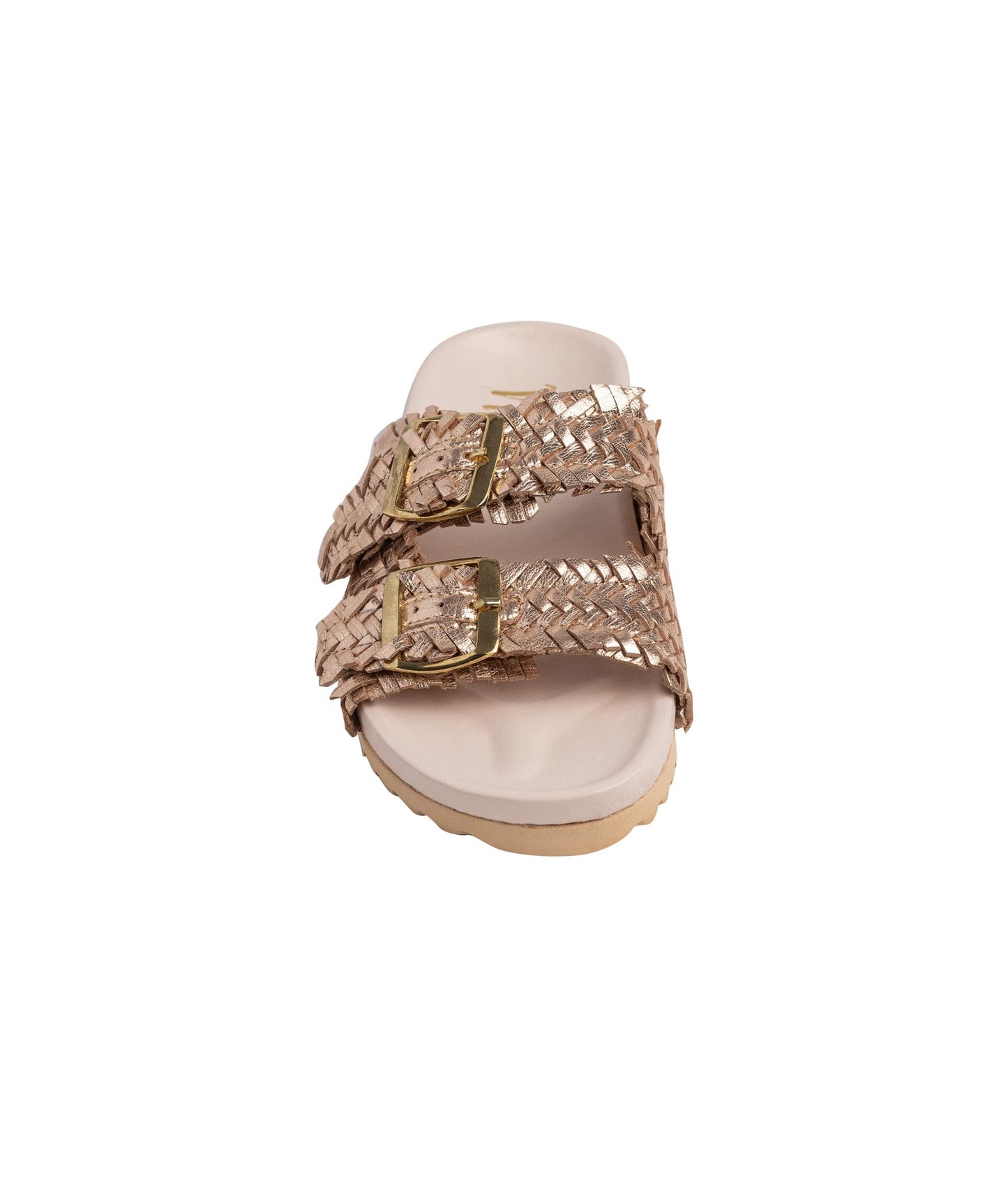 Naughty Monkey Intertwine Dual Woven Strap Slide in Champagne