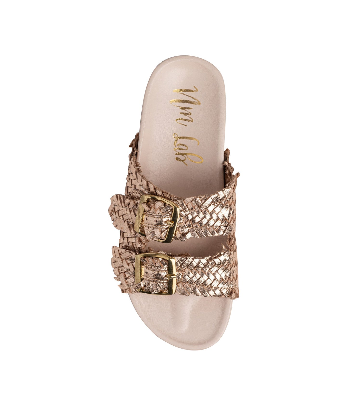 Naughty Monkey Intertwine Dual Woven Strap Slide in Champagne