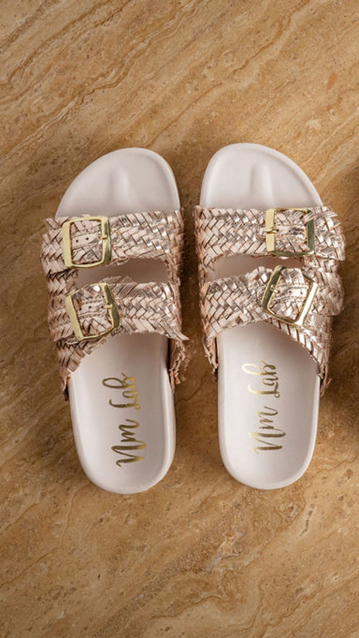 Naughty Monkey Intertwine Dual Woven Strap Slide in Champagne