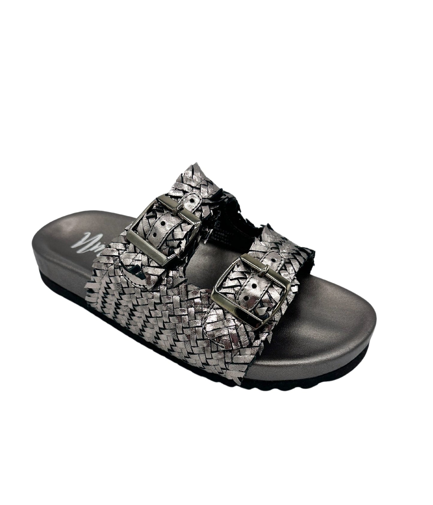 Naughty Monkey Intertwine Dual Woven Strap Slide in Pewter