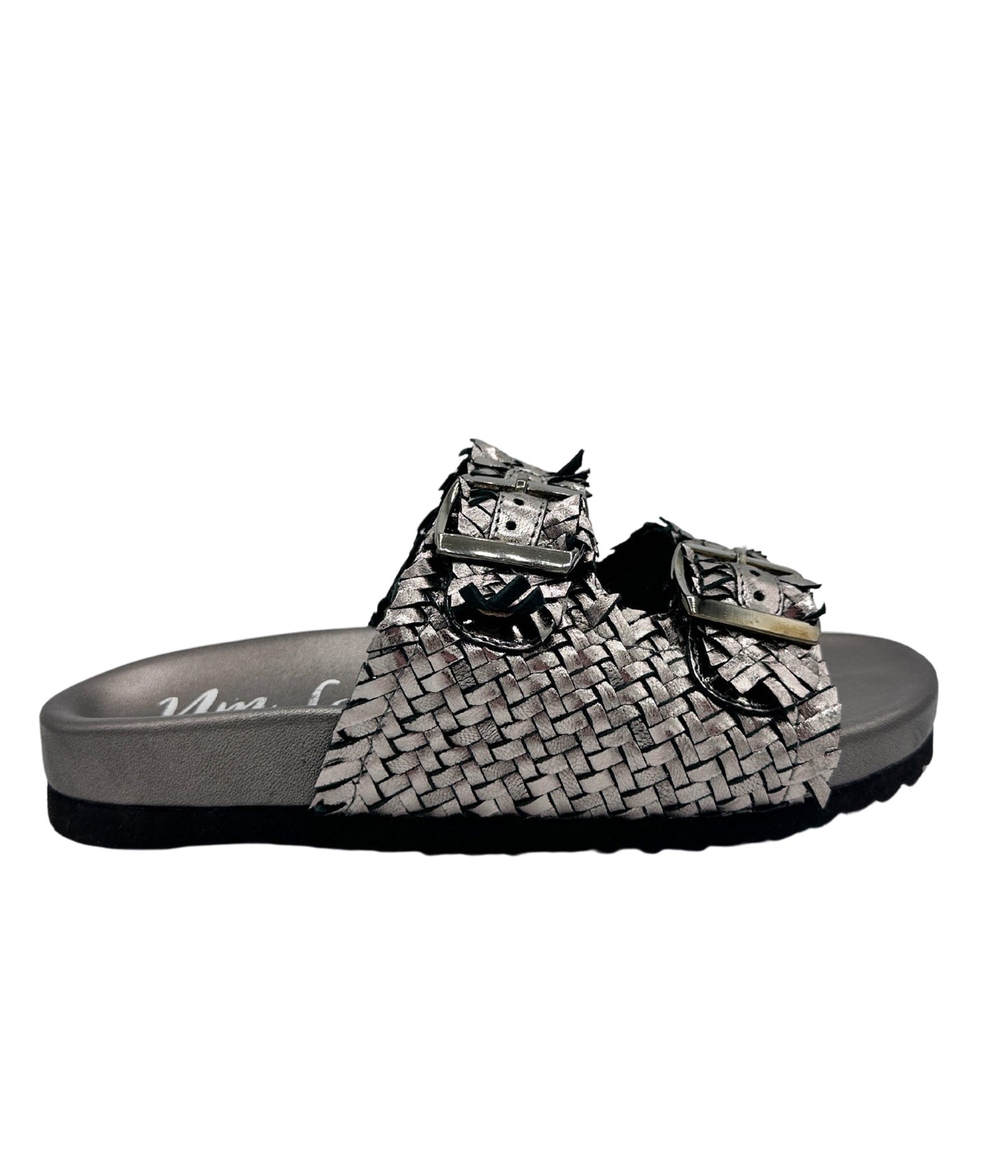 Naughty Monkey Intertwine Dual Woven Strap Slide in Pewter