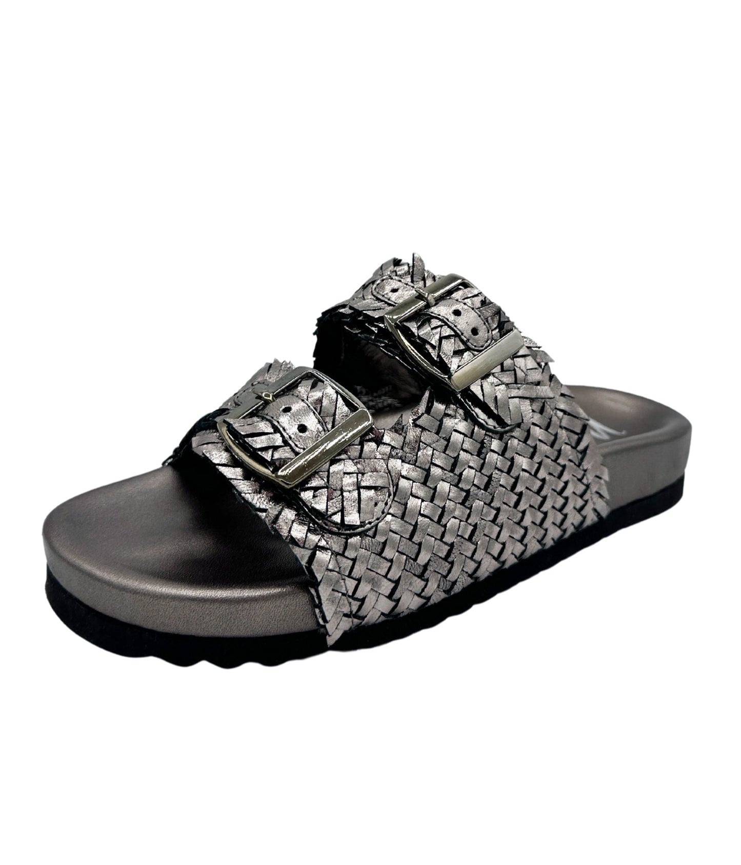 Naughty Monkey Intertwine Dual Woven Strap Slide in Pewter