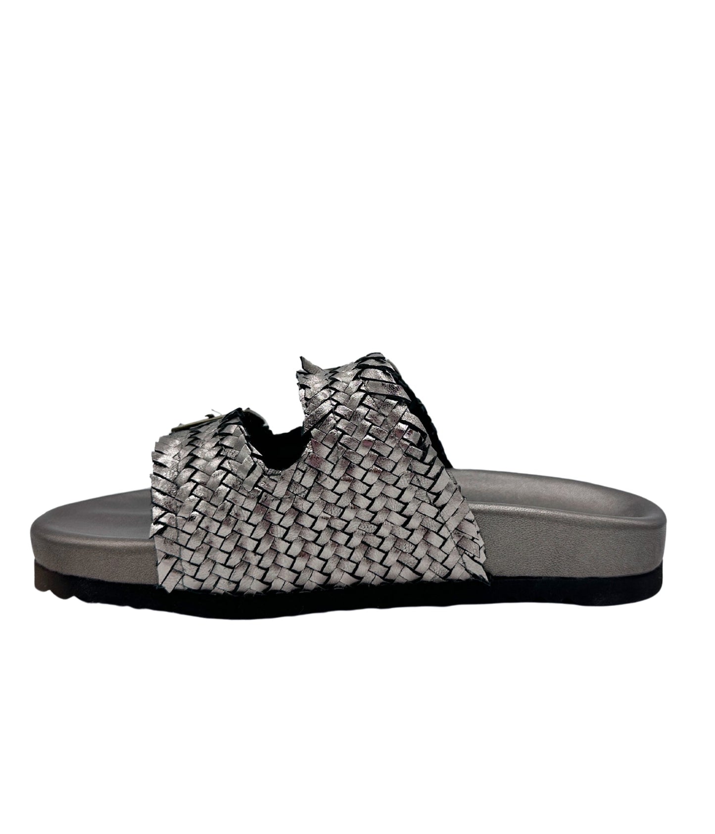 Naughty Monkey Intertwine Dual Woven Strap Slide in Pewter