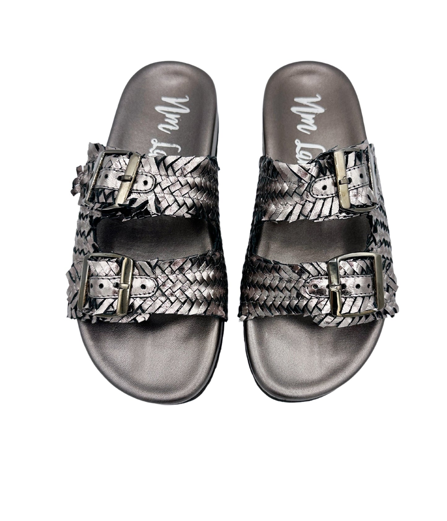 Naughty Monkey Intertwine Dual Woven Strap Slide in Pewter