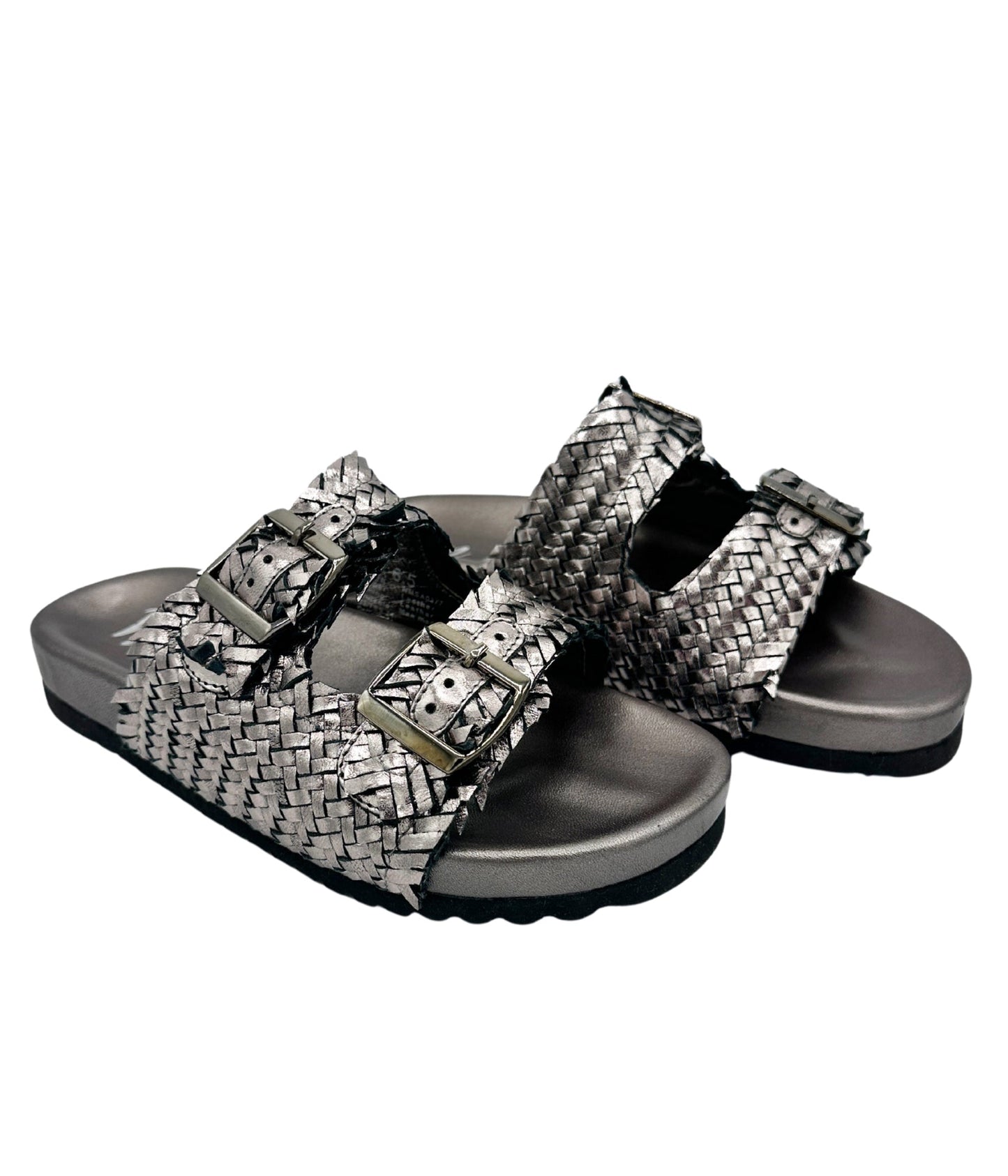 Naughty Monkey Intertwine Dual Woven Strap Slide in Pewter