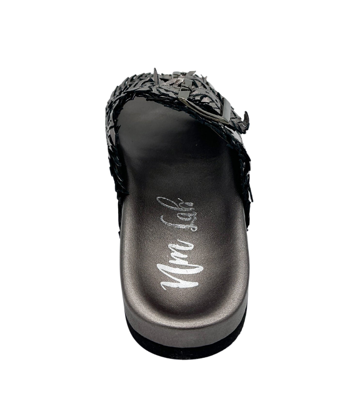 Naughty Monkey Intertwine Dual Woven Strap Slide in Pewter