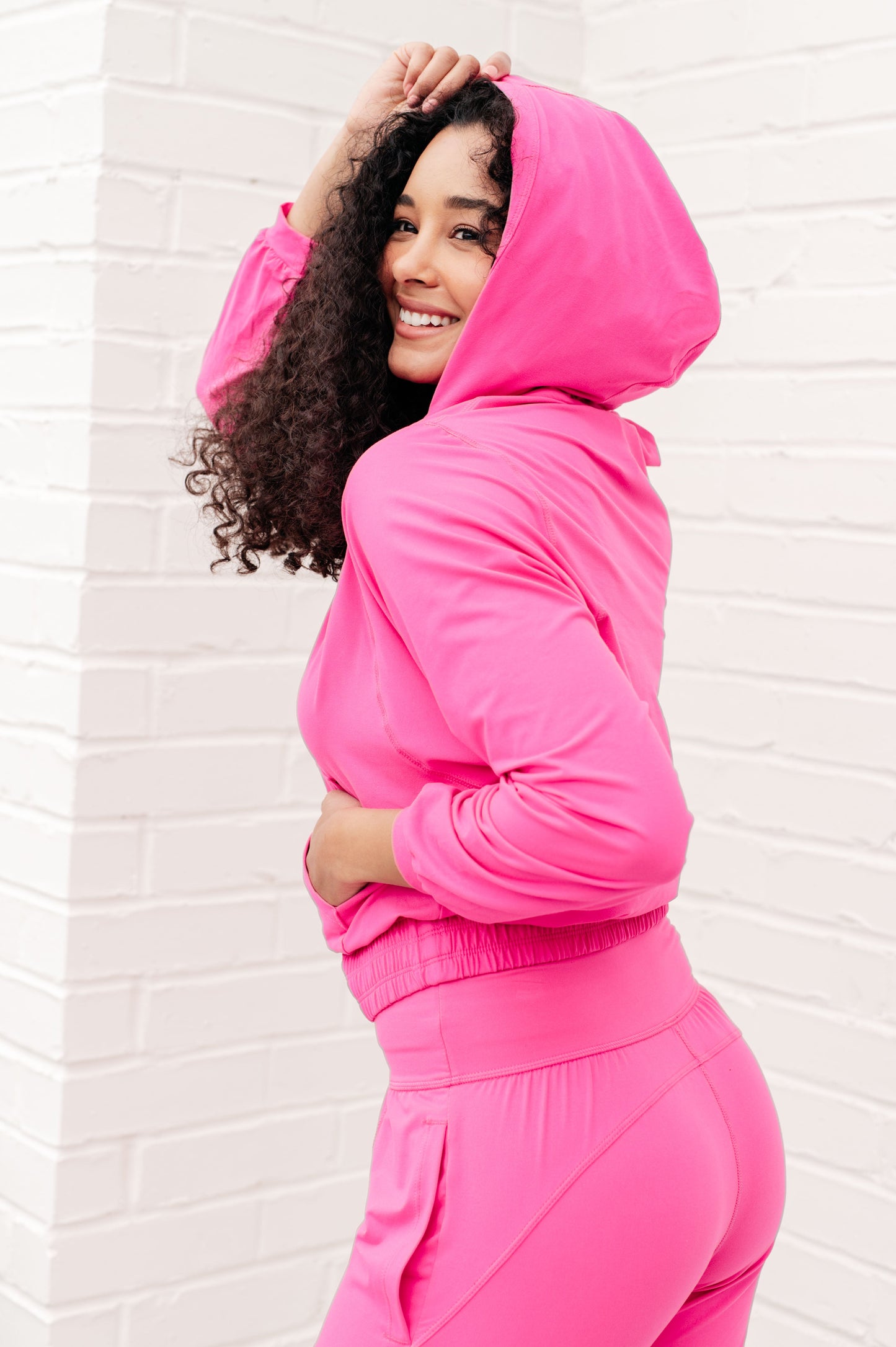 Rae Mode Morning Run Half Zip Hoodie in Sonic Pink