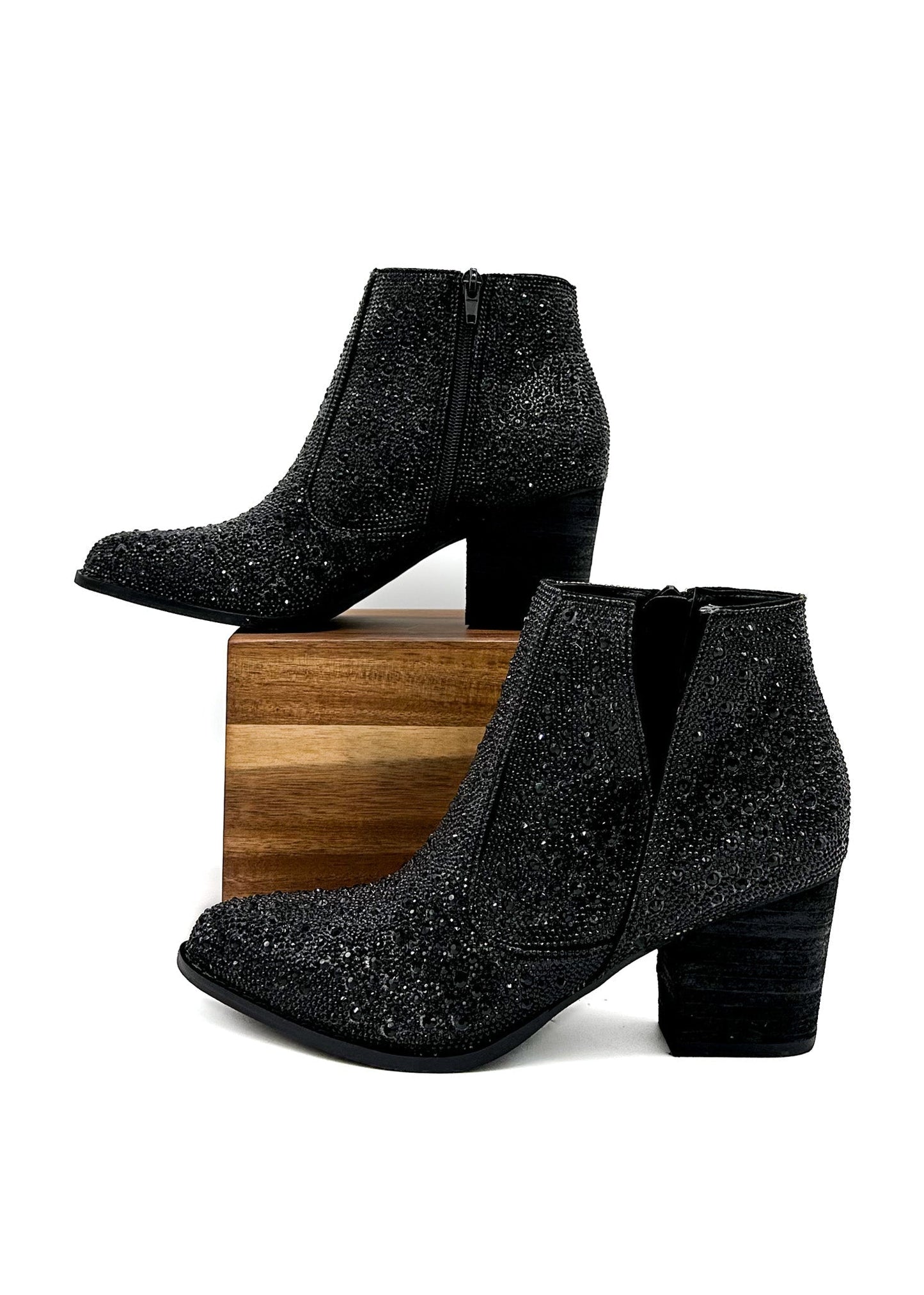 Naughty Monkey Shine Star Rhinestone Bootie in Black