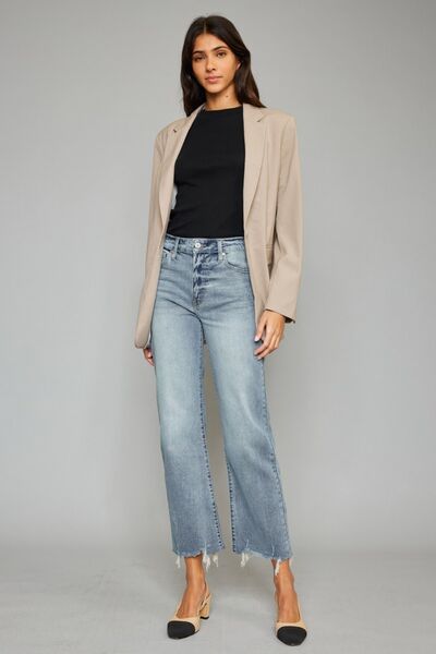 Kancan High Waist Raw Hem Cropped Wide Leg Jeans - G Marie's Boutique 