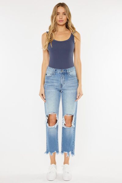 Kancan High Waist Chewed Up Straight Mom Jeans - G Marie's Boutique 