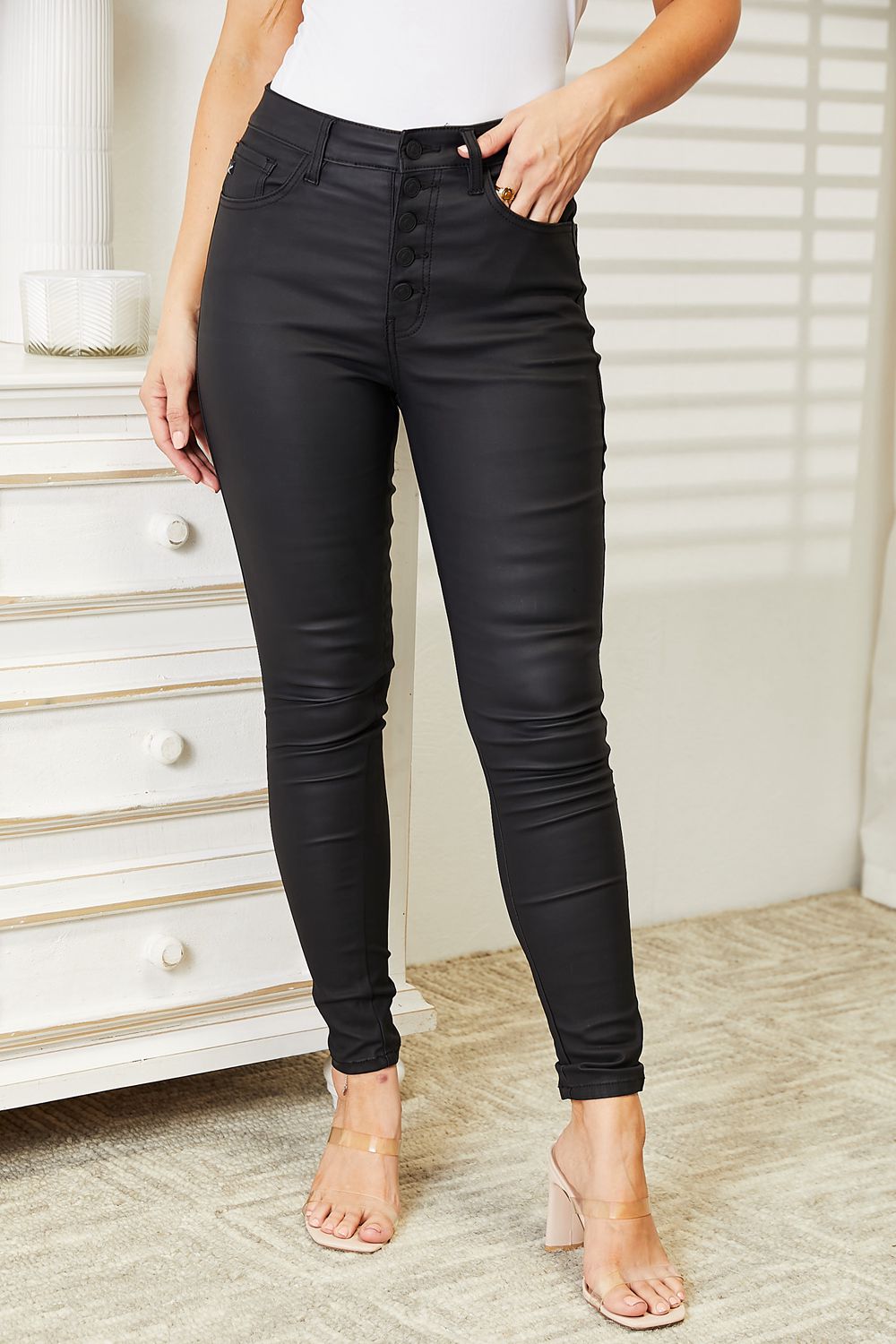 Kancan Full Size High Rise Black Coated Ankle Skinny Jeans - G Marie's Boutique 