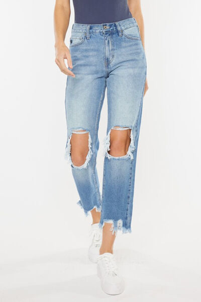 Kancan High Waist Chewed Up Straight Mom Jeans - G Marie's Boutique 