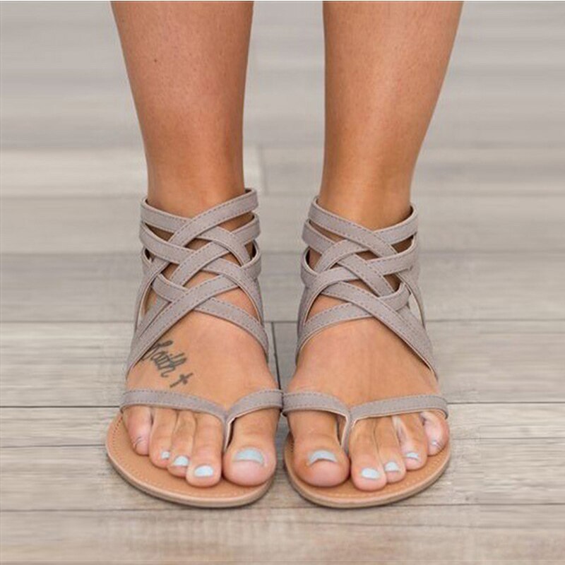 Women Sandals Fashion Sandals for Women 2021 Summer Shoes Female Flat Solid Color Sandals Rome Style Cross Straps Shoes Women - G Marie's Boutique 