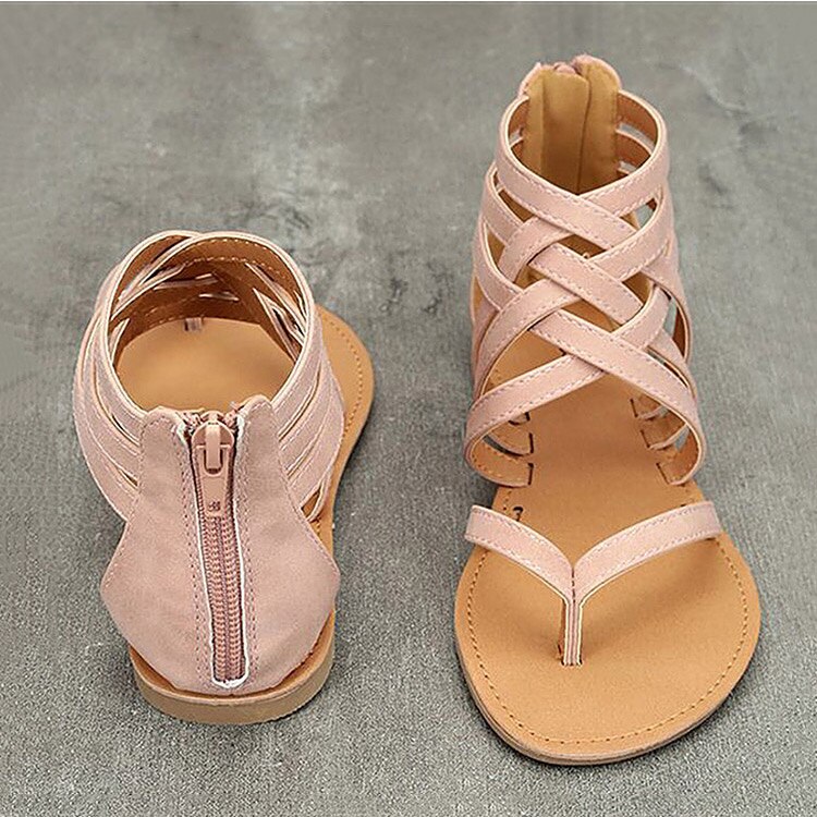 Women Sandals Fashion Sandals for Women 2021 Summer Shoes Female Flat Solid Color Sandals Rome Style Cross Straps Shoes Women - G Marie's Boutique 