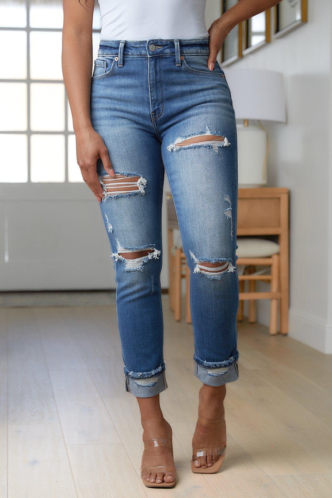 Belinda High Rise Distressed Straight Jeans - G Marie's Boutique 