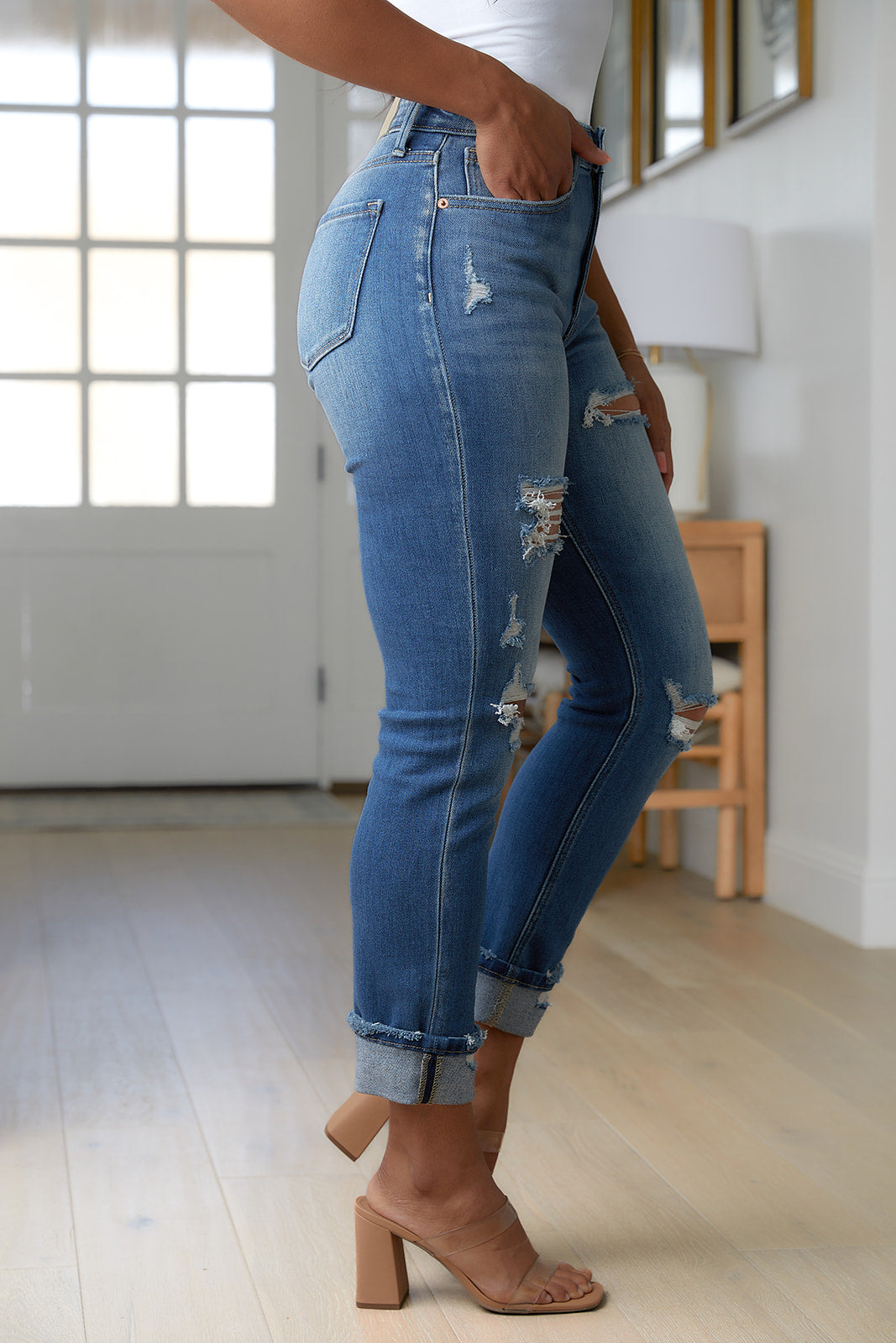 Belinda High Rise Distressed Straight Jeans - G Marie's Boutique 