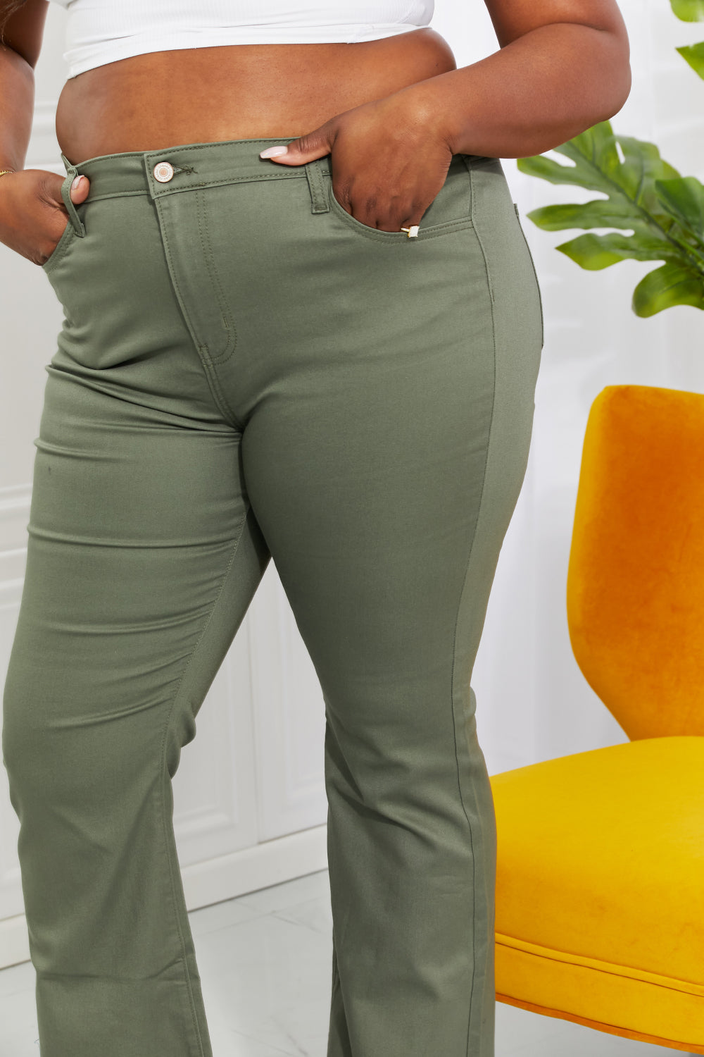 Zenana Clementine Full Size High-Rise Bootcut Jeans in Olive - G Marie's Boutique 