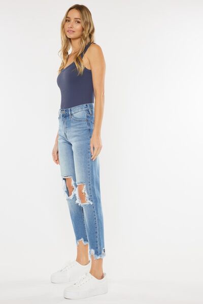 Kancan High Waist Chewed Up Straight Mom Jeans - G Marie's Boutique 