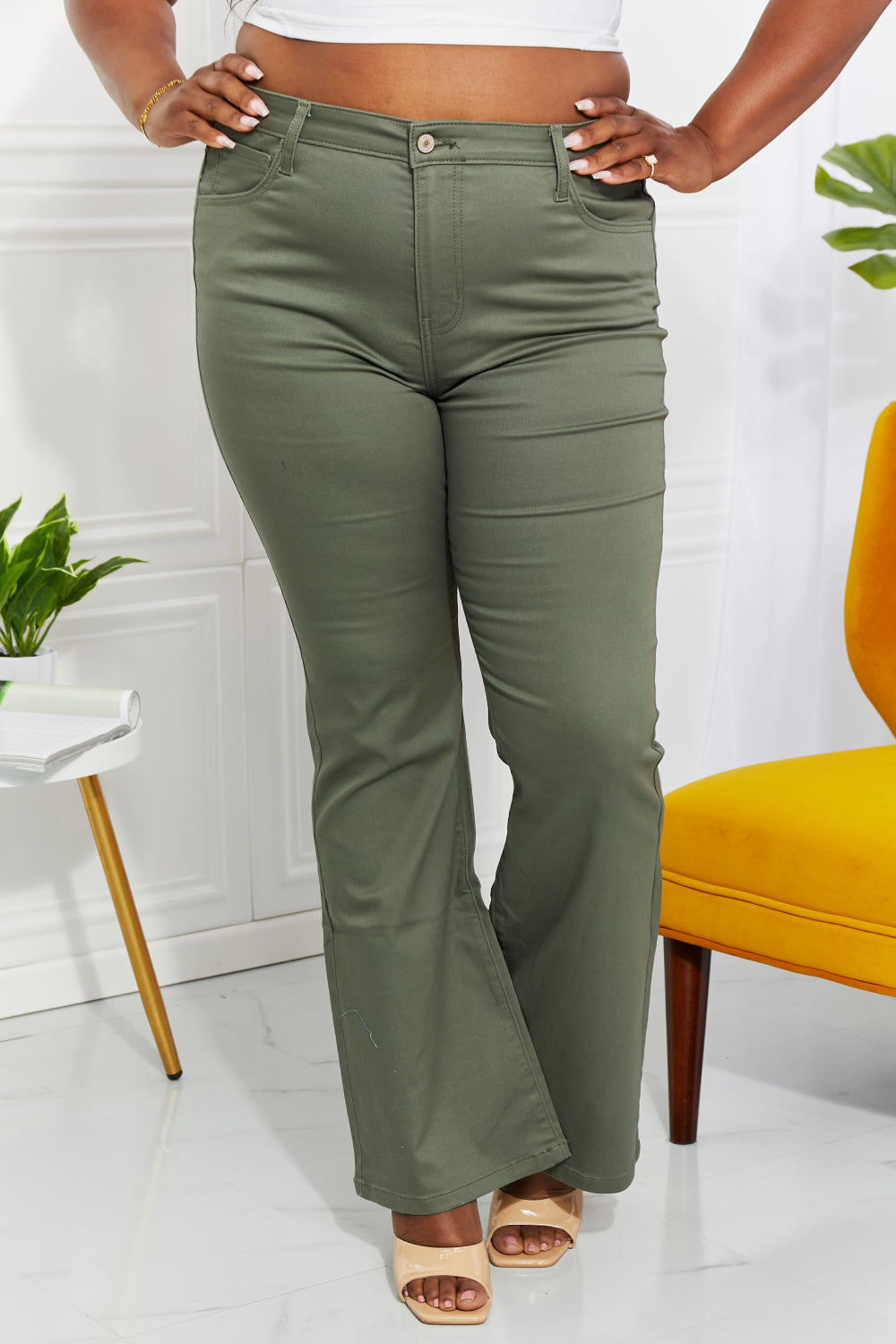 Zenana Clementine Full Size High-Rise Bootcut Jeans in Olive - G Marie's Boutique 