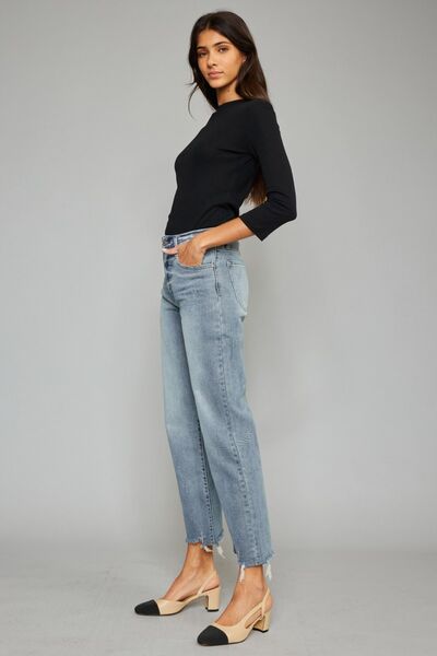 Kancan High Waist Raw Hem Cropped Wide Leg Jeans - G Marie's Boutique 