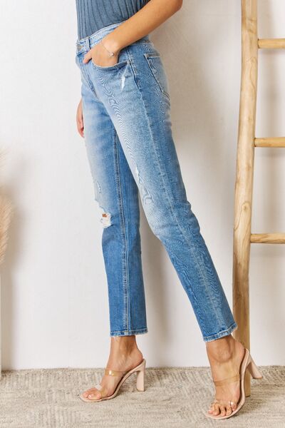 Kancan High Rise Distressed Slim Straight Jeans - G Marie's Boutique 