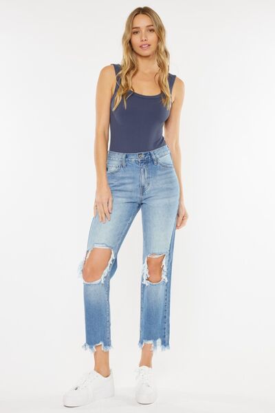 Kancan High Waist Chewed Up Straight Mom Jeans - G Marie's Boutique 