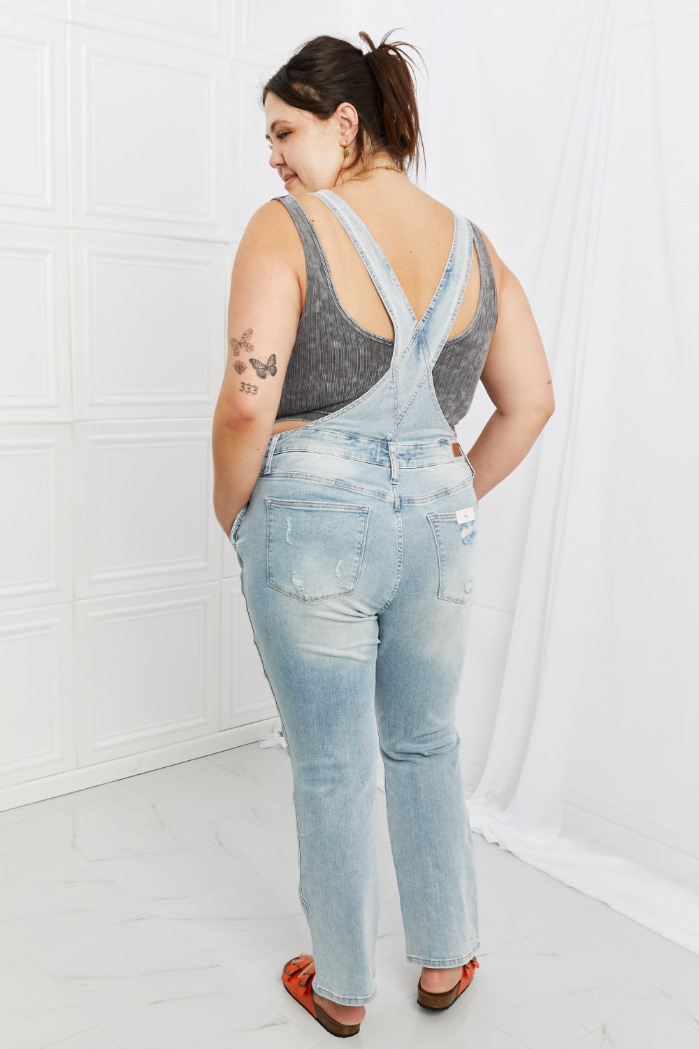 Judy Blue Melina Full Size Distressed Straight Leg Overalls - G Marie's Boutique 