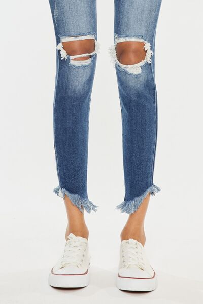 Kancan High Waist Distressed Raw Hem Ankle Skinny Jeans - G Marie's Boutique 