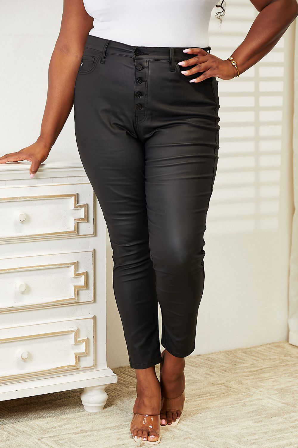 Kancan Full Size High Rise Black Coated Ankle Skinny Jeans - G Marie's Boutique 