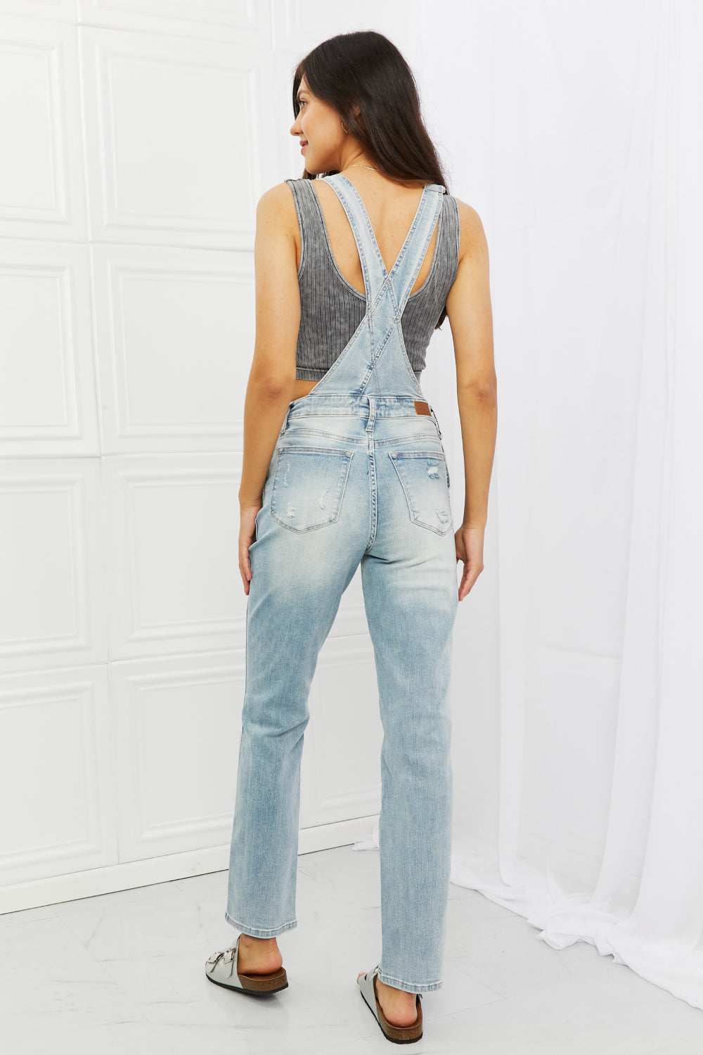 Judy Blue Melina Full Size Distressed Straight Leg Overalls - G Marie's Boutique 