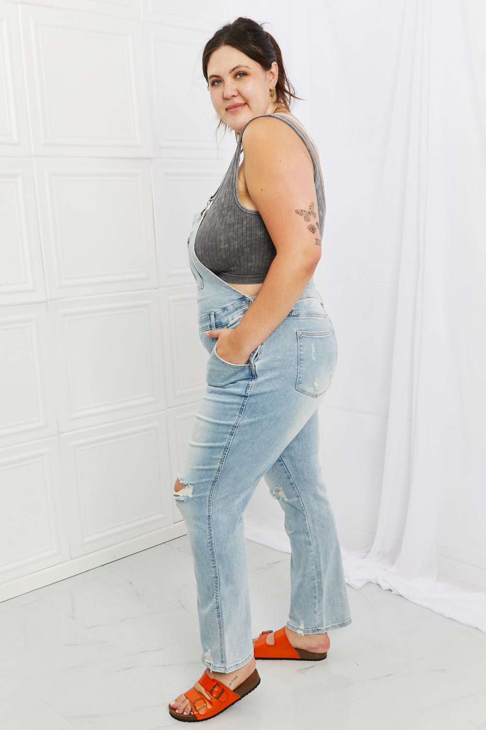 Judy Blue Melina Full Size Distressed Straight Leg Overalls - G Marie's Boutique 