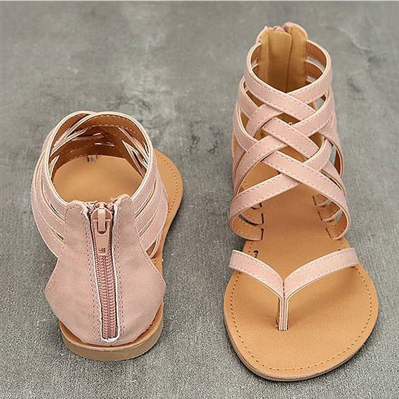 Women Sandals Fashion Sandals for Women 2021 Summer Shoes Female Flat Solid Color Sandals Rome Style Cross Straps Shoes Women - G Marie's Boutique 