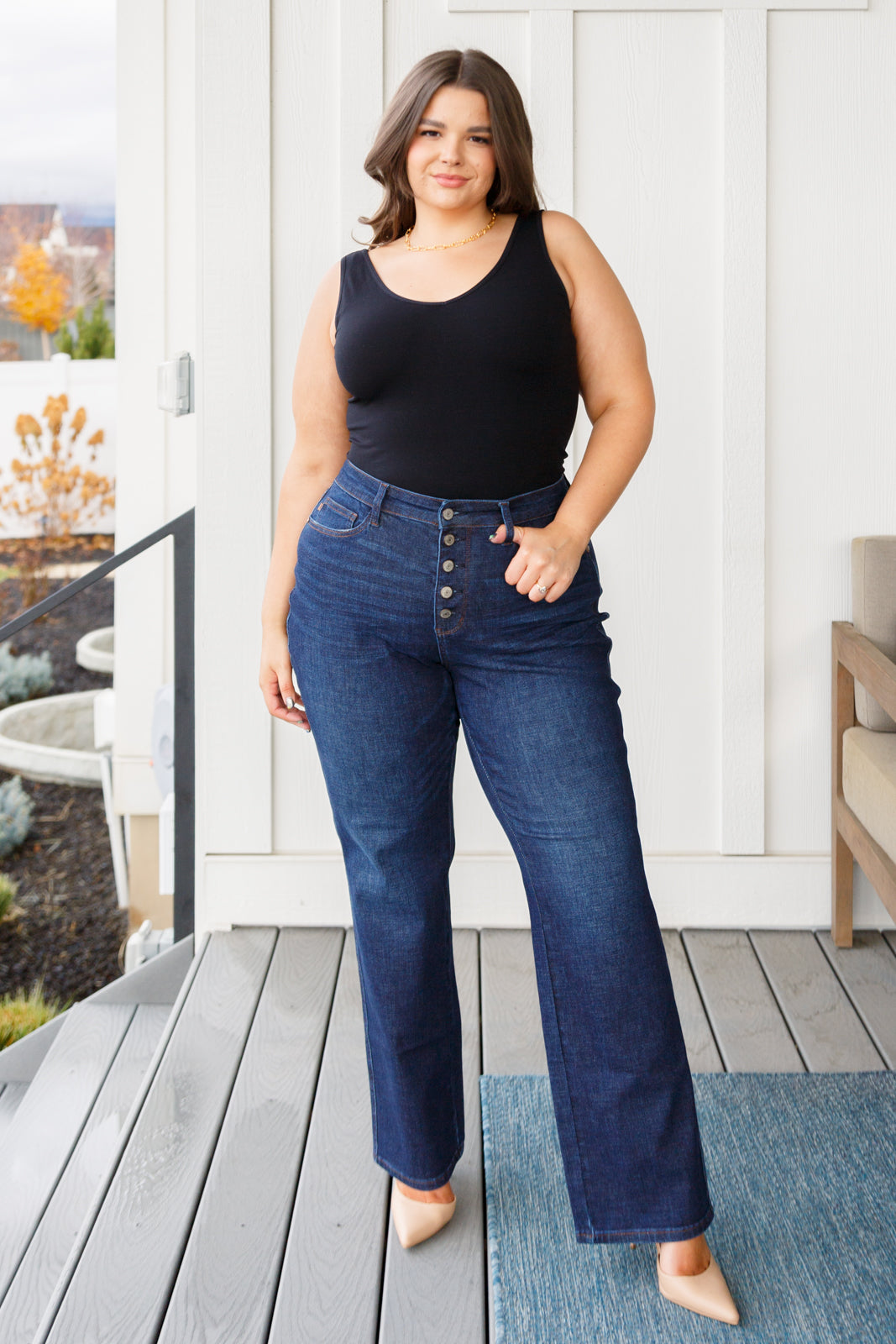 Arlo High Rise Button-Fly Straight Jeans - G Marie's Boutique 