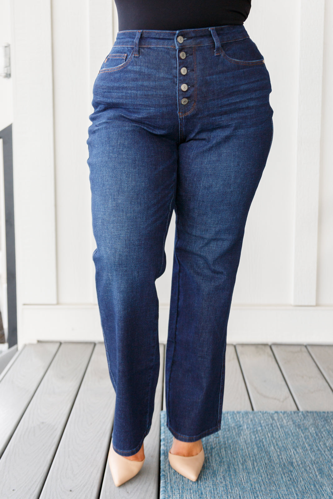 Arlo High Rise Button-Fly Straight Jeans - G Marie's Boutique 